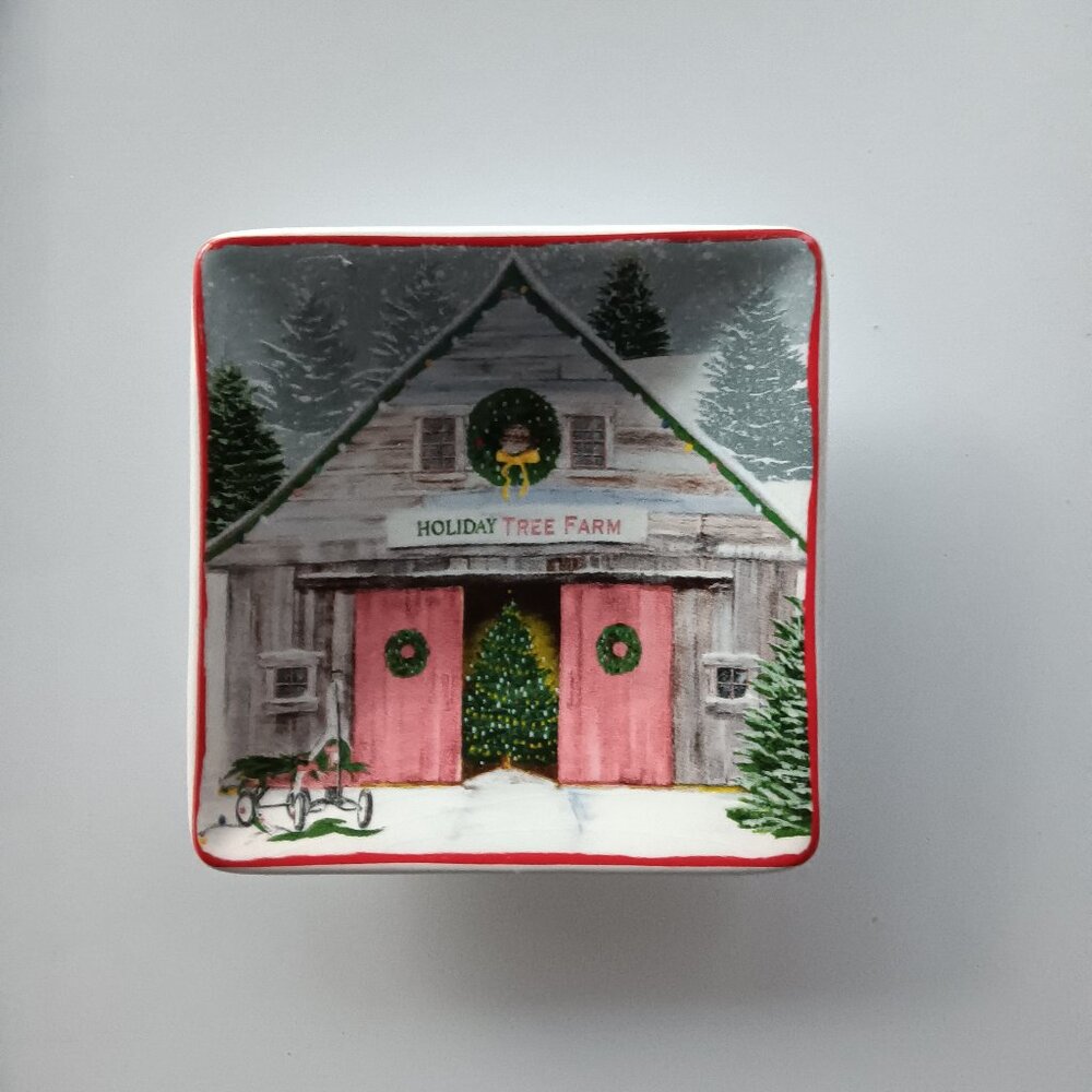 Nantucket Home for Holiday Ceramic Dish Holiday Tree Farm 4.5" Square Barn Tree